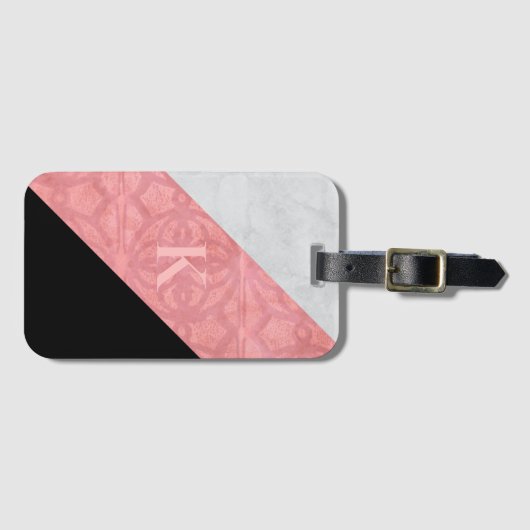 Ruddy Pink Batik en Grey Waterverf Letter Bagagelabel (Voorkant (horizontaal))