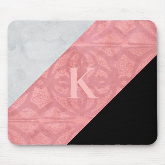 Ruddy Pink Batik en Grey Waterverf Letter Muismat (Voorkant)