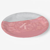 Ruddy Pink Batik en Grey Waterverf Letter Papieren Bordje (Gekanteld)