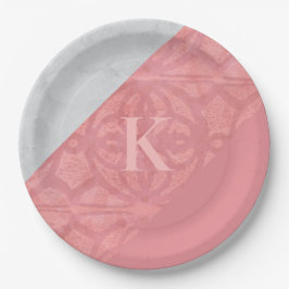 Ruddy Pink Batik en Grey Waterverf Letter Papieren Bordje