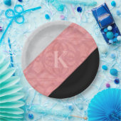 Ruddy Pink Batik en Grey Waterverf Letter Papieren Bordje (Feest)