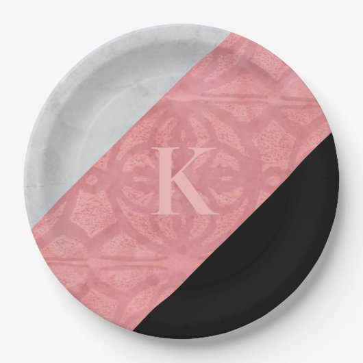 Ruddy Pink Batik en Grey Waterverf Letter Papieren Bordje (Voorkant)