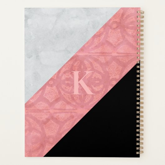 Ruddy Pink Batik en Grey Waterverf Letter Planner (Achterkant)