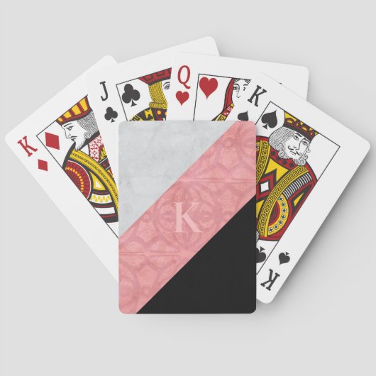 Ruddy Pink Batik en Grey Waterverf Letter Pokerkaarten (Achterkant)