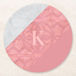 Ruddy Pink Batik en Grey Waterverf Letter Ronde Kartonnen Onderzetter