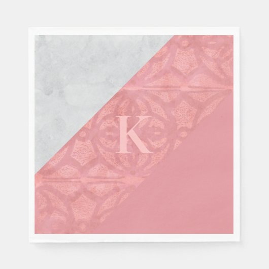 Ruddy Pink Batik en Grey Waterverf Letter Servet (Voorkant)