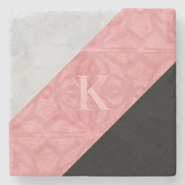 Ruddy Pink Batik en Grey Waterverf Letter Stenen Onderzetter