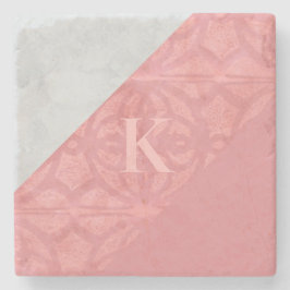Ruddy Pink Batik en Grey Waterverf Letter Stenen Onderzetter