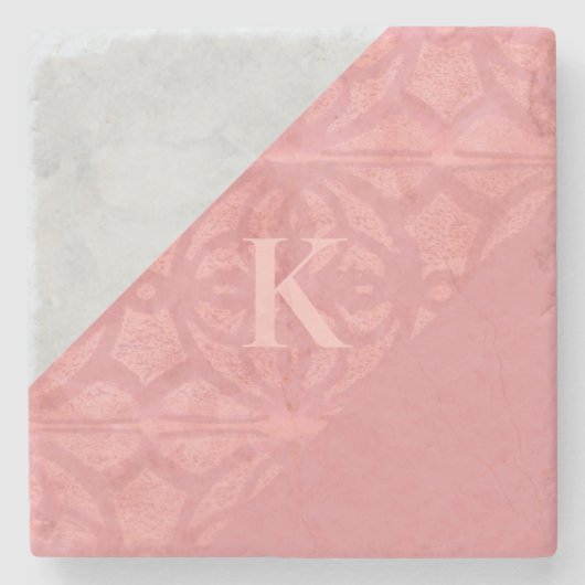 Ruddy Pink Batik en Grey Waterverf Letter Stenen Onderzetter (Voorkant)