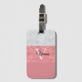 Ruddy Pink Batik en Grijze Waterverf monogrammen Bagagelabel (Voorkant (verticaal))