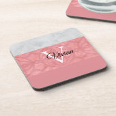 Ruddy Pink Batik en Grijze Waterverf monogrammen Bier Onderzetter (Linkerzijde)
