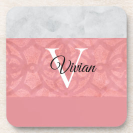 Ruddy Pink Batik en Grijze Waterverf monogrammen Bier Onderzetter