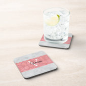 Ruddy Pink Batik en Grijze Waterverf monogrammen Bier Onderzetter (Rechterzijde)