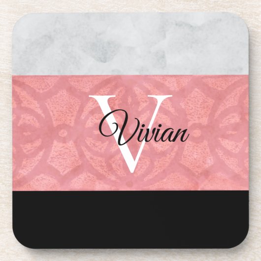 Ruddy Pink Batik en Grijze Waterverf monogrammen Bier Onderzetter (Voorkant)