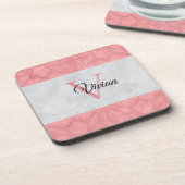 Ruddy Pink Batik en Grijze Waterverf monogrammen Bier Onderzetter (Linkerzijde)