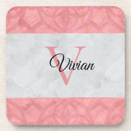 Ruddy Pink Batik en Grijze Waterverf monogrammen Bier Onderzetter