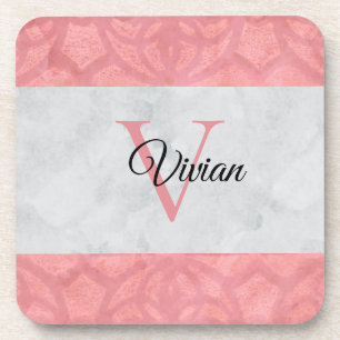 Ruddy Pink Batik en Grijze Waterverf monogrammen Bier Onderzetter