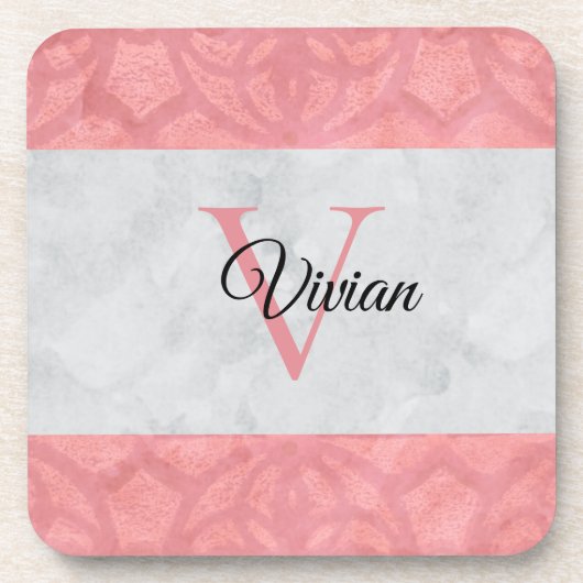 Ruddy Pink Batik en Grijze Waterverf monogrammen Bier Onderzetter (Voorkant)
