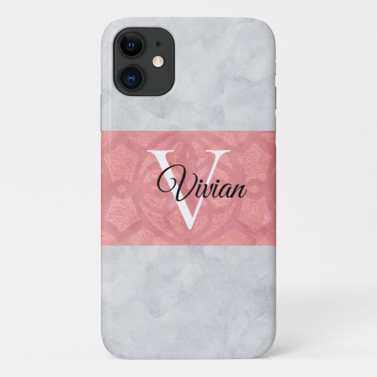 Ruddy Pink Batik en Grijze Waterverf monogrammen Case-Mate iPhone Case (Achterkant)