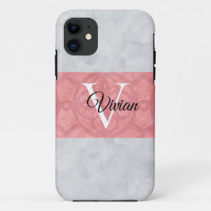 Ruddy Pink Batik en Grijze Waterverf monogrammen Case-Mate iPhone Case