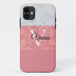 Ruddy Pink Batik en Grijze Waterverf monogrammen Case-Mate iPhone Case