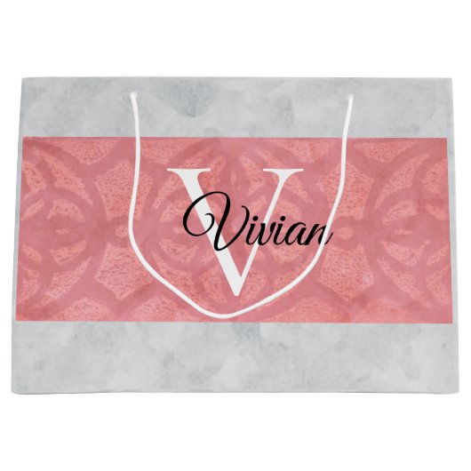 Ruddy Pink Batik en Grijze Waterverf monogrammen Groot Cadeauzakje (Voorkant)
