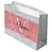 Ruddy Pink Batik en Grijze Waterverf monogrammen Groot Cadeauzakje (Achterkant Gekanteld)