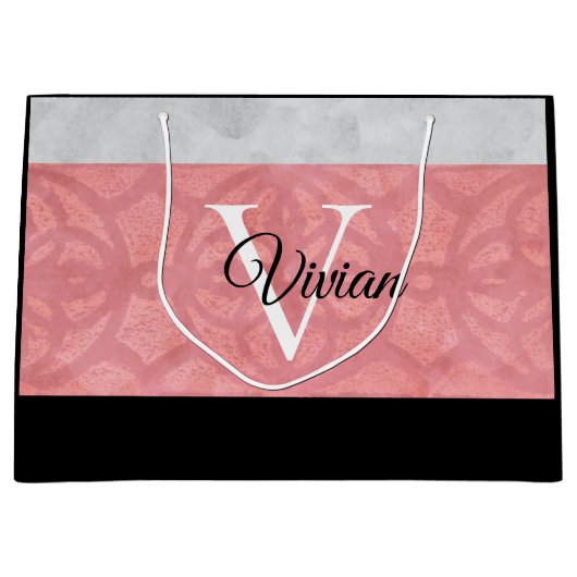 Ruddy Pink Batik en Grijze Waterverf monogrammen Groot Cadeauzakje (Voorkant)