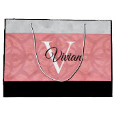 Ruddy Pink Batik en Grijze Waterverf monogrammen Groot Cadeauzakje (Achterkant)