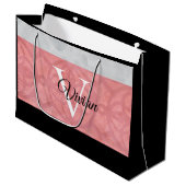 Ruddy Pink Batik en Grijze Waterverf monogrammen Groot Cadeauzakje (Voorkant Gekanteld)