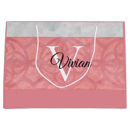 Ruddy Pink Batik en Grijze Waterverf monogrammen Groot Cadeauzakje (Voorkant)