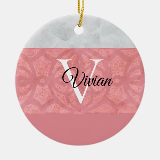 Ruddy Pink Batik en Grijze Waterverf monogrammen Keramisch Ornament (Voorkant)