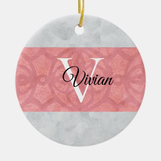 Ruddy Pink Batik en Grijze Waterverf monogrammen Keramisch Ornament (Voorkant)