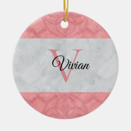 Ruddy Pink Batik en Grijze Waterverf monogrammen Keramisch Ornament