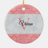 Ruddy Pink Batik en Grijze Waterverf monogrammen Keramisch Ornament (Achterkant)