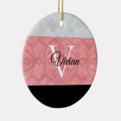 Ruddy Pink Batik en Grijze Waterverf monogrammen Keramisch Ornament (Rechts)