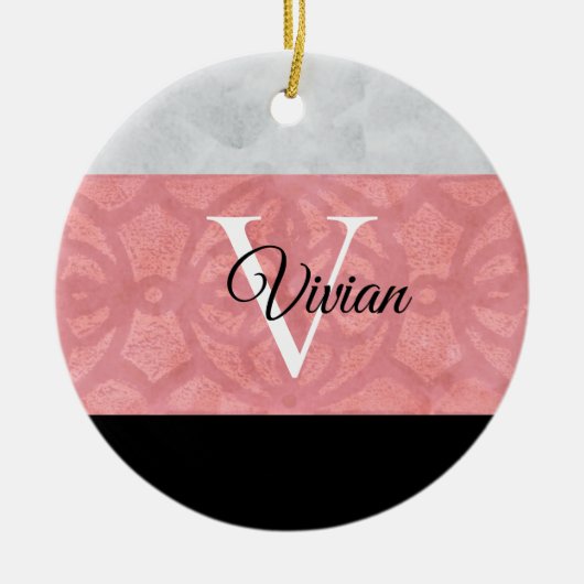 Ruddy Pink Batik en Grijze Waterverf monogrammen Keramisch Ornament (Voorkant)