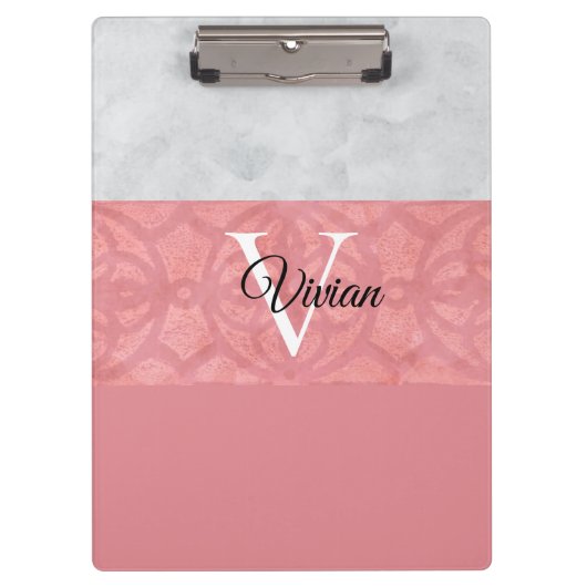 Ruddy Pink Batik en Grijze Waterverf monogrammen Klembord (Voorkant)