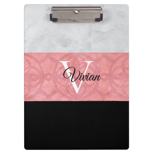 Ruddy Pink Batik en Grijze Waterverf monogrammen Klembord (Voorkant)