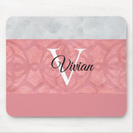 Ruddy Pink Batik en Grijze Waterverf monogrammen Muismat