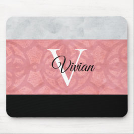 Ruddy Pink Batik en Grijze Waterverf monogrammen Muismat