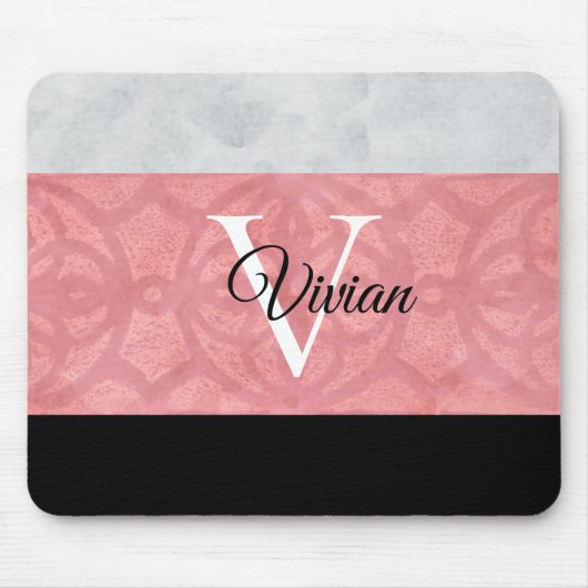 Ruddy Pink Batik en Grijze Waterverf monogrammen Muismat (Voorkant)