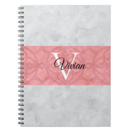 Ruddy Pink Batik en Grijze Waterverf monogrammen Notitieboek