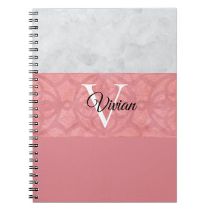 Ruddy Pink Batik en Grijze Waterverf monogrammen Notitieboek