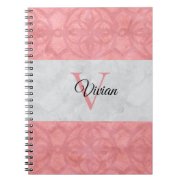 Ruddy Pink Batik en Grijze Waterverf monogrammen Notitieboek
