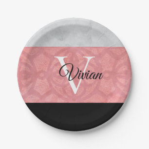 Ruddy Pink Batik en Grijze Waterverf monogrammen Papieren Bordje