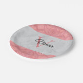 Ruddy Pink Batik en Grijze Waterverf monogrammen Papieren Bordje (Gekanteld)