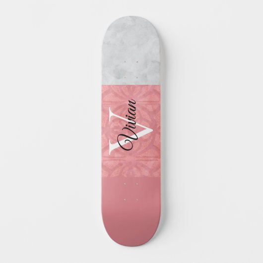 Ruddy Pink Batik en Grijze Waterverf monogrammen Persoonlijk Skateboard (Voorkant)