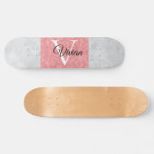 Ruddy Pink Batik en Grijze Waterverf monogrammen Persoonlijk Skateboard (Horizontaal)