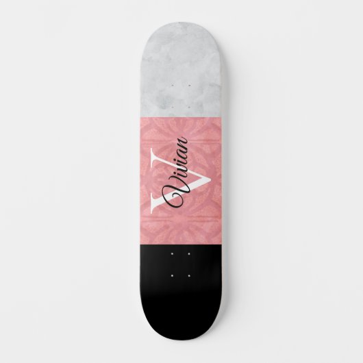 Ruddy Pink Batik en Grijze Waterverf monogrammen Persoonlijk Skateboard (Voorkant)